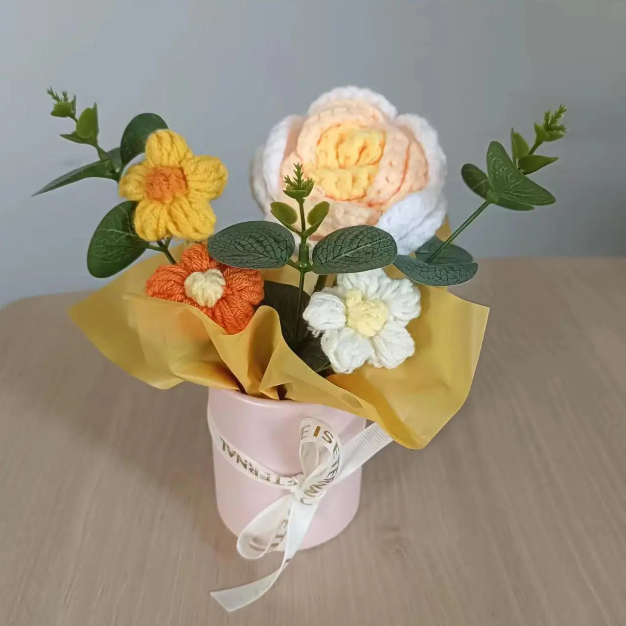 Wool Bouquet Finished Sunflower Puff Small Flower Pot Potted Handmade Knitted Gift