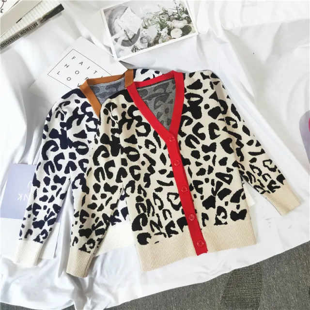 Leopard Print Sweater Cardigan Sweater Women's Loose V neck Leopard - Shop at LoveMi