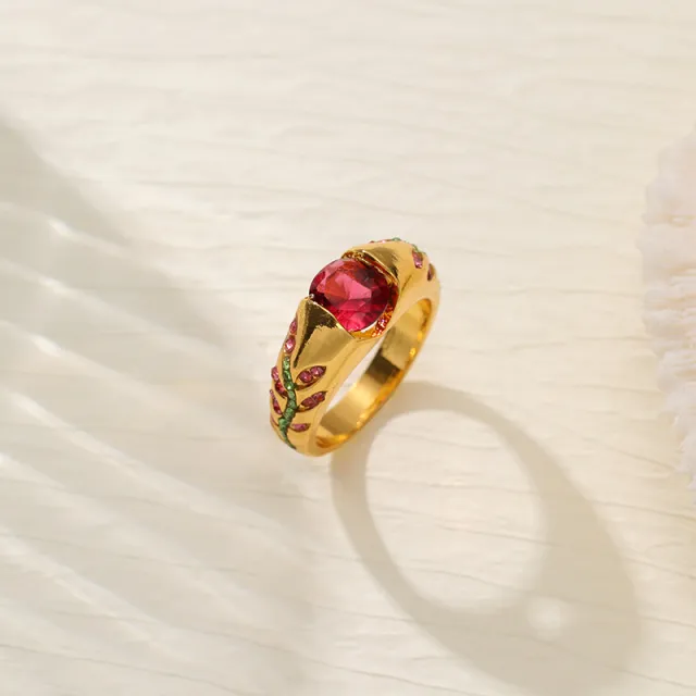 Leaf Style Zirconium Inlaid Ring, Simple And Stylish Gold - Shop at LoveMi