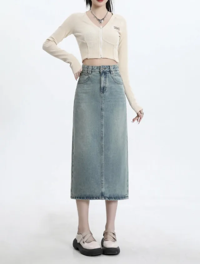 Women's Fashion Personalized Denim Skirt Light Blue - Shop at LoveMi