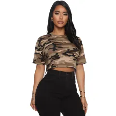 Women's Fashion Sports And Leisure Short Top - Camouflage-L - View 1