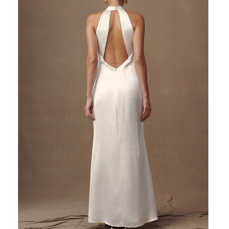 Backless Sexy Flowers Satin High-grade Halter Dress