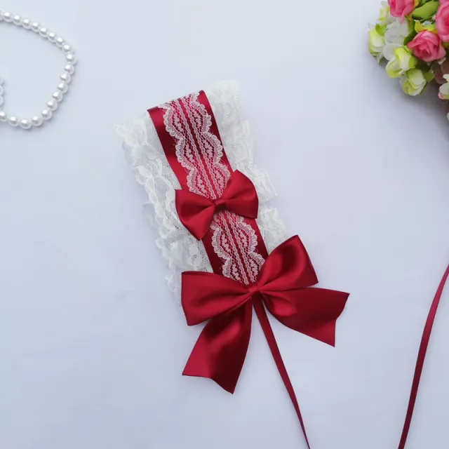 Lolita Headband Headwear Handmade Lace Bow Wine Red - Shop at LoveMi