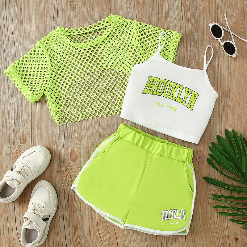 Summer New Mesh Shirt Short-Sleeve Top Pullover Three-Piece Set
