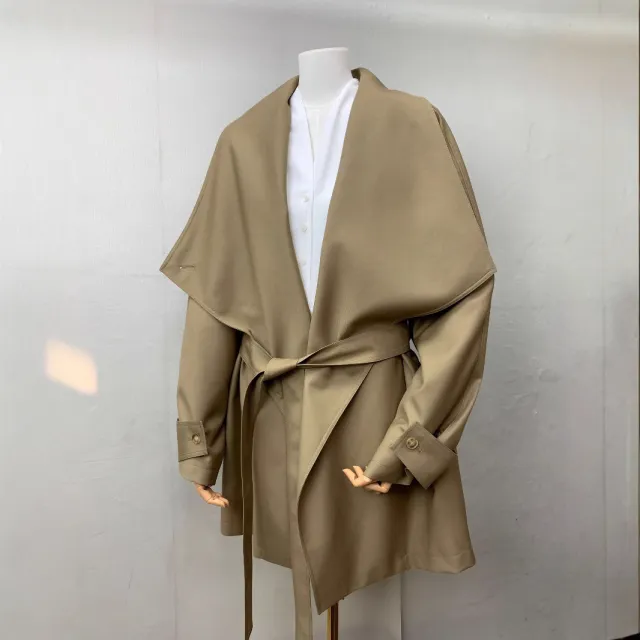 Loose Profile Commute Minimalist Black Large Lapel Design Trench Coat Khaki - Shop at LoveMi