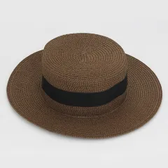 21 Colour Square Buckle Dome Panama Lafite Flat Straw Hat - 3 Dark Brown - View 1