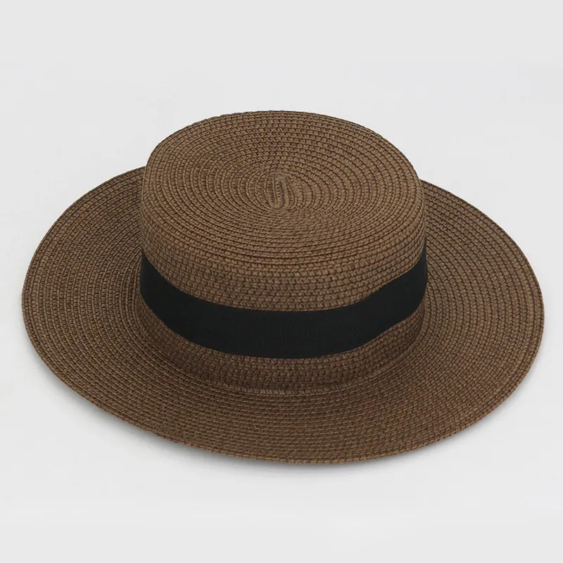 21 Colour Square Buckle Dome Panama Lafite Flat Straw Hat - 3 Dark Brown
