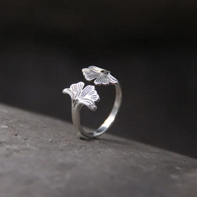 Vintage Distressed Ginkgo Leaf Ring Retro J02280 - Shop at LoveMi