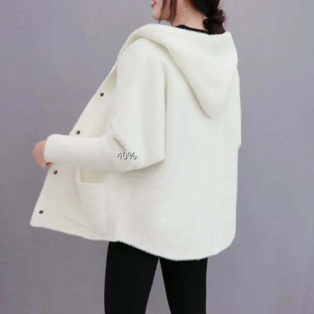 Loose All matching Thickened Double sided Velvet Knitted Cardigan Hooded White - Shop at LoveMi
