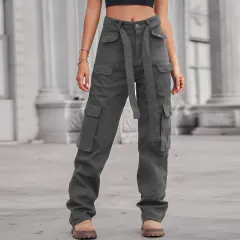 European And American Style New Washed Denim Multi-pocket Heavy Industry Casual Working Pants - Grey - View 1