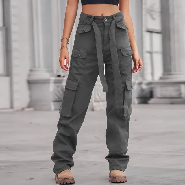 European And American Style New Washed Denim Multi pocket Heavy Industry Casual Working Pants Grey - Shop at LoveMi