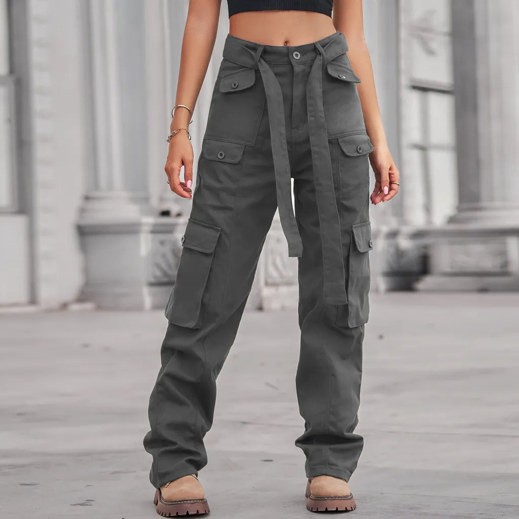 European And American Style New Washed Denim Multi-pocket Heavy Industry Casual Working Pants - Grey
