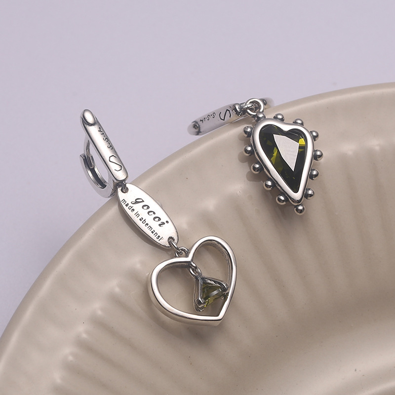 Retro Fashion S925 Silver Hollow Irregular Asymmetric Love Alphabet Letter Earrings Women