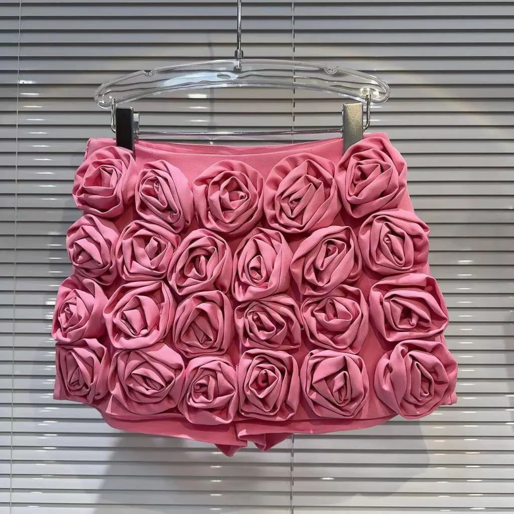 Women's Three-dimensional Flower Decoration Skirt - Pink