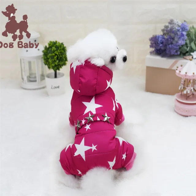 Pet Dog Clothes Poodle Clothing Autumn And Winter Thickened Starry Four leg Cotton padded Clothes Rose - Shop at LoveMi