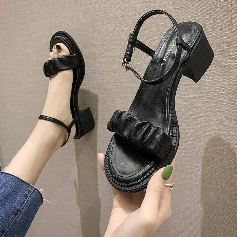 Fashion Personality Ankle-strap Buckle Sandals Women - Black