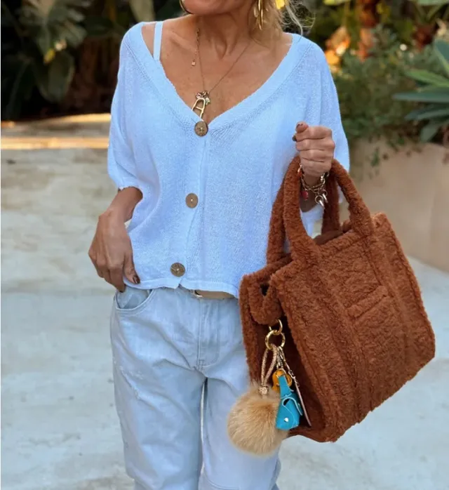 European And American Loose Casual Knitted Cardigan V neck Buttons Women's Top White - Shop at LoveMi