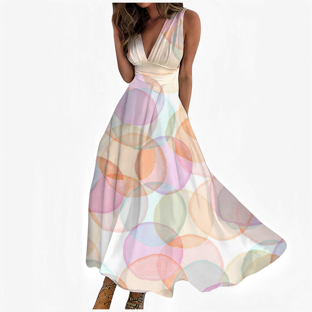 Digital Printing Women V neck Sleeveless Maxi Dress Color 1 - Shop at LoveMi