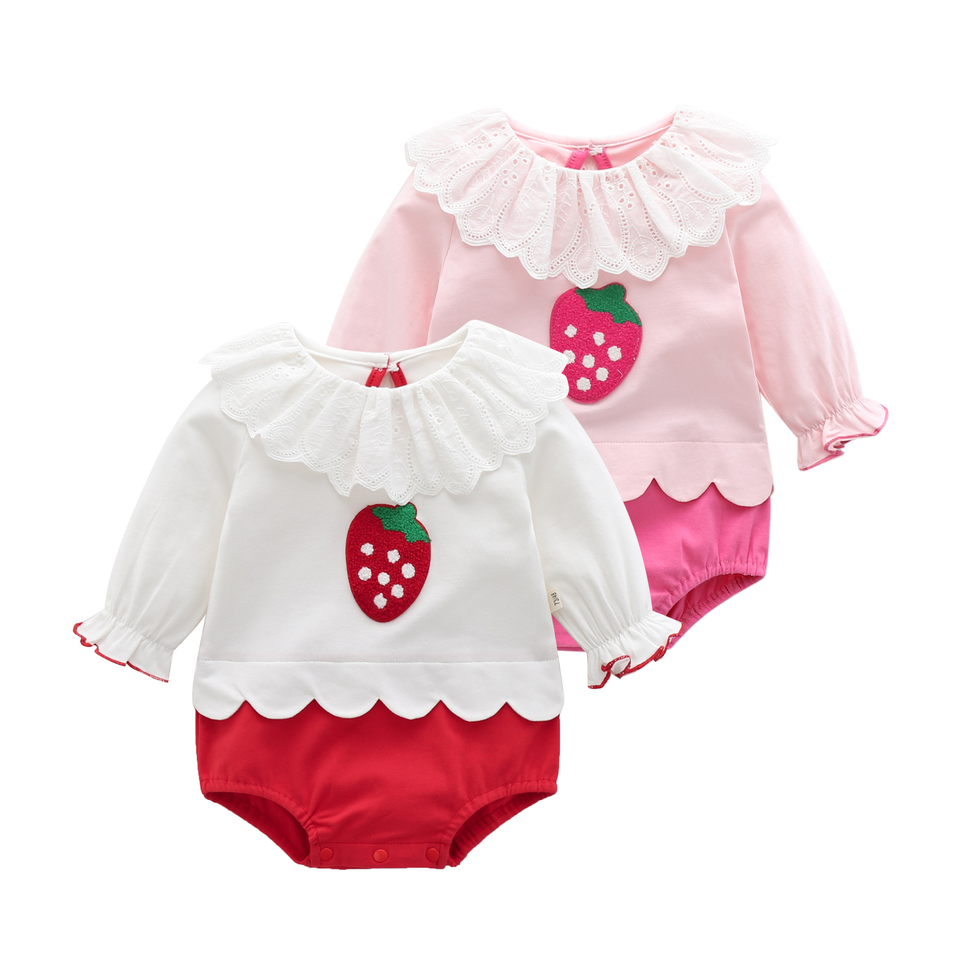 Girls' Strawberry Long-Sleeve Romper For Babies