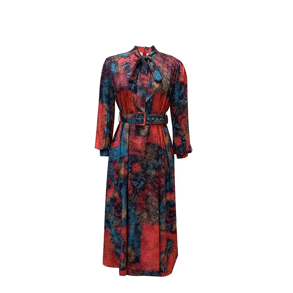 Long Sleeve Skirt High Waist Print Plus Size Banquet Dress