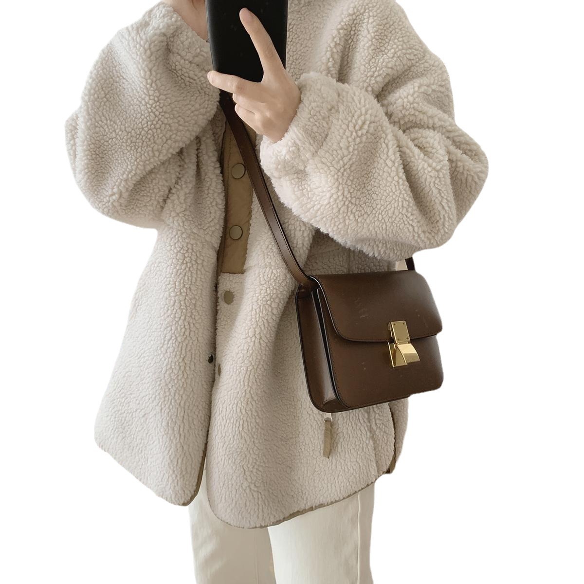 Lamb Wool Coat For Women Winter New Loose Slimming Stand Collar Padded Coat - Image 6