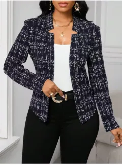 Women's Fashion Graceful Personality Plaid Coat - Dark Blue - View 1