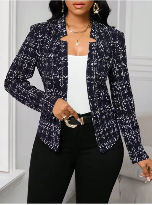 Women's Fashion Graceful Personality Plaid Coat Dark Blue - Shop at LoveMi
