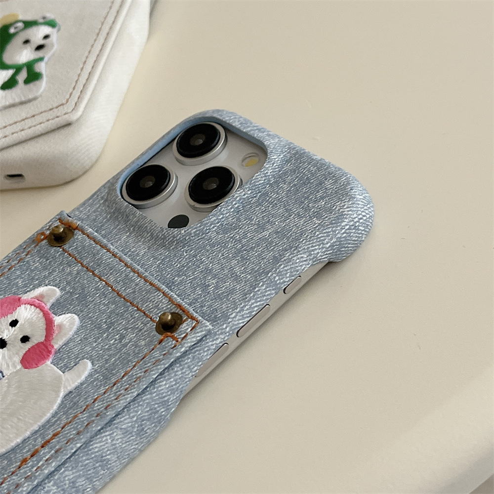 Pocket Card Holder Cartoon Animal Phone Case Niche Solid Color