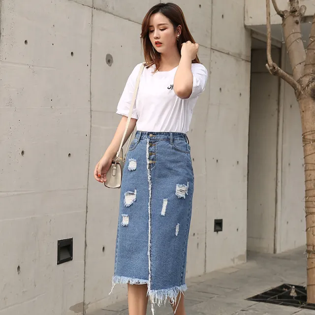 Junjun Xintang Denim Plus size Women's Bodycon Skirt Blue - Shop at LoveMi