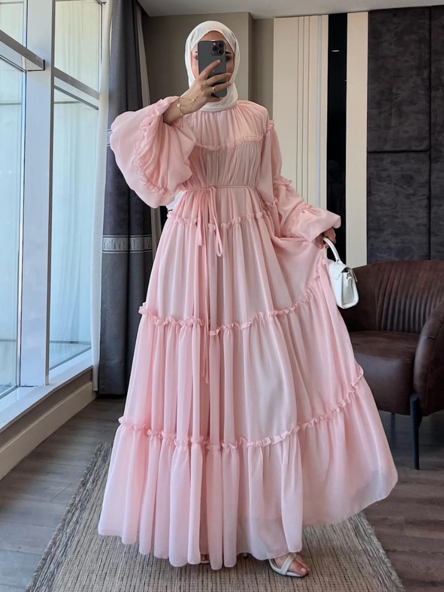Lace-Trim Long-Sleeve Tiered Maxi Dress — product details and sizing image 14