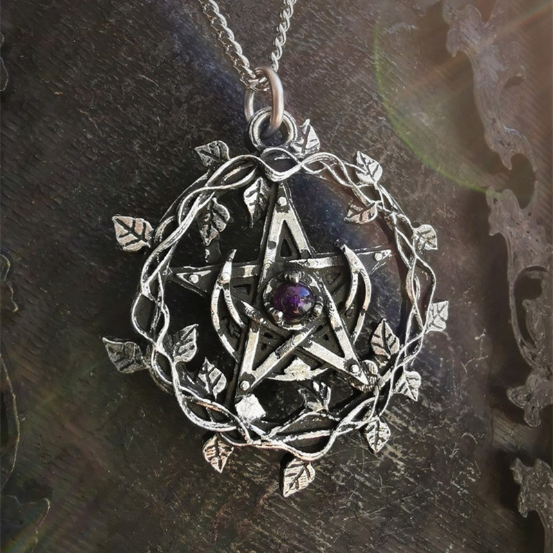 Dark Gothic Punk Vintage Magic Array Pendant Gem Necklace