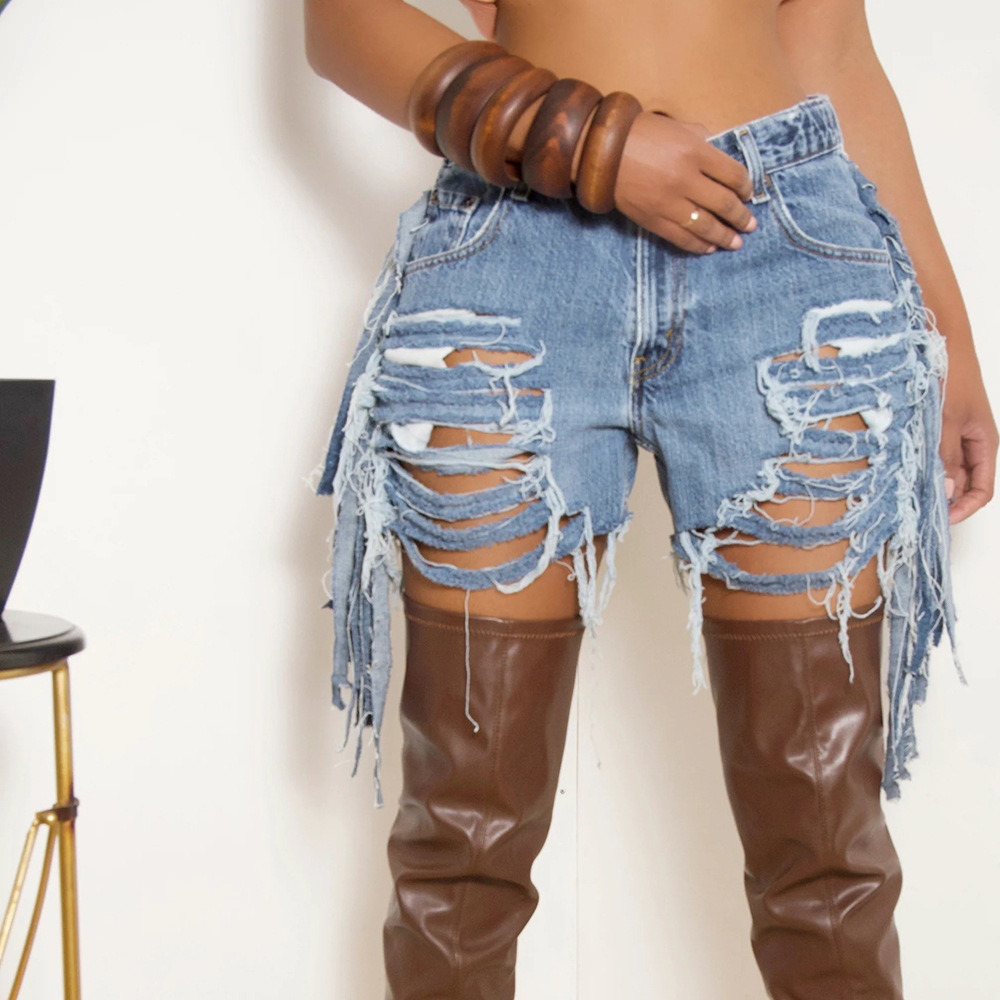Women's High-Waisted Ripped Fringe Short Hot Pants