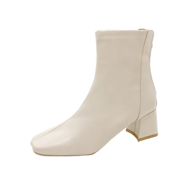 Boots Zipper Mid calf And Low Length Martin Square Head Beige - Shop at LoveMi