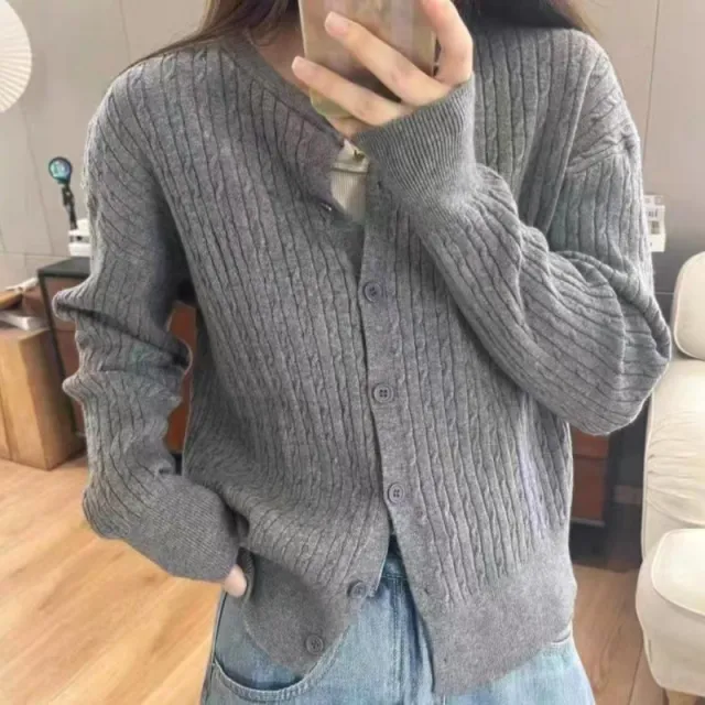 Retro Twist Knitted Cardigan Women's Top Gray - Shop at LoveMi