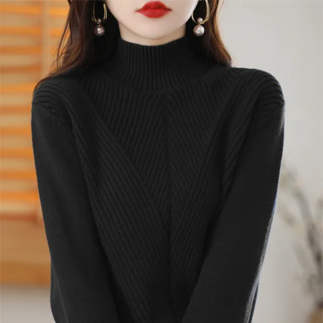 Women's Thickened Half high Collar Cotton Long sleeved Bottoming Sweater Black - Shop at LoveMi