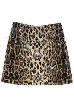 American Leopard Print Sequined Skirt For Women - Leopard Print - View 1