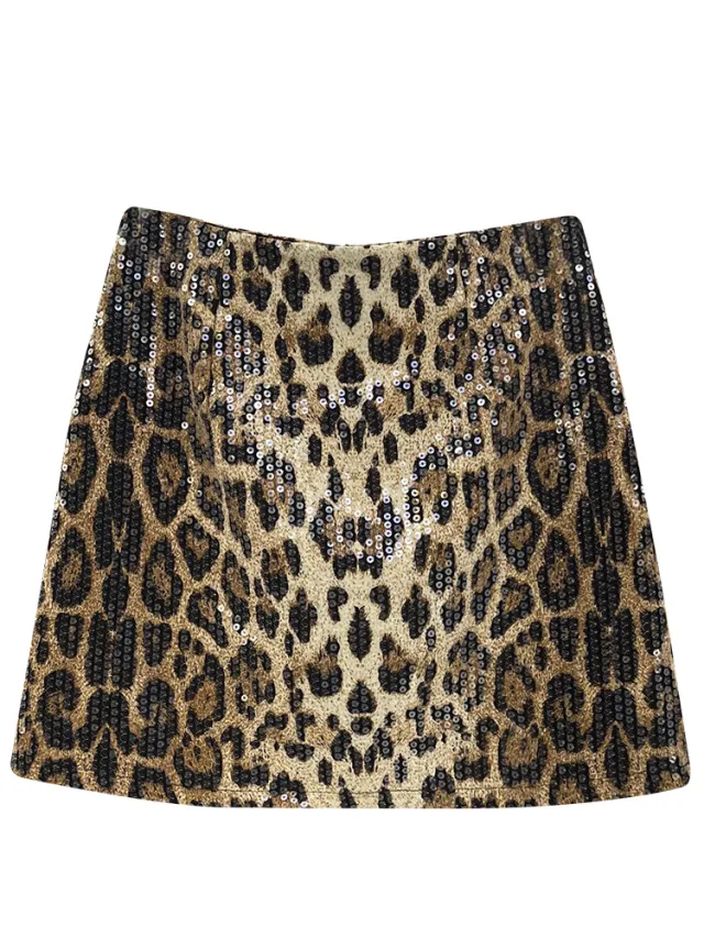 American Leopard Print Sequined Skirt For Women Leopard Print - Shop at LoveMi