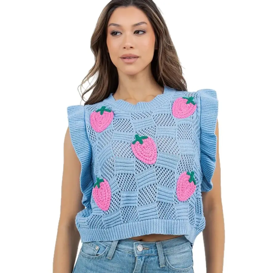 Womens Knitted Vest Hollow-Out Short Sleeveless Sweater
