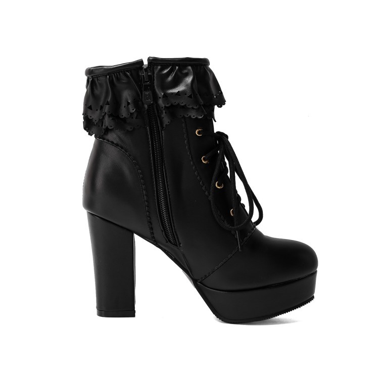 Title 24, Autumn and Winter Lace Up Womens Thick Heel Fa...