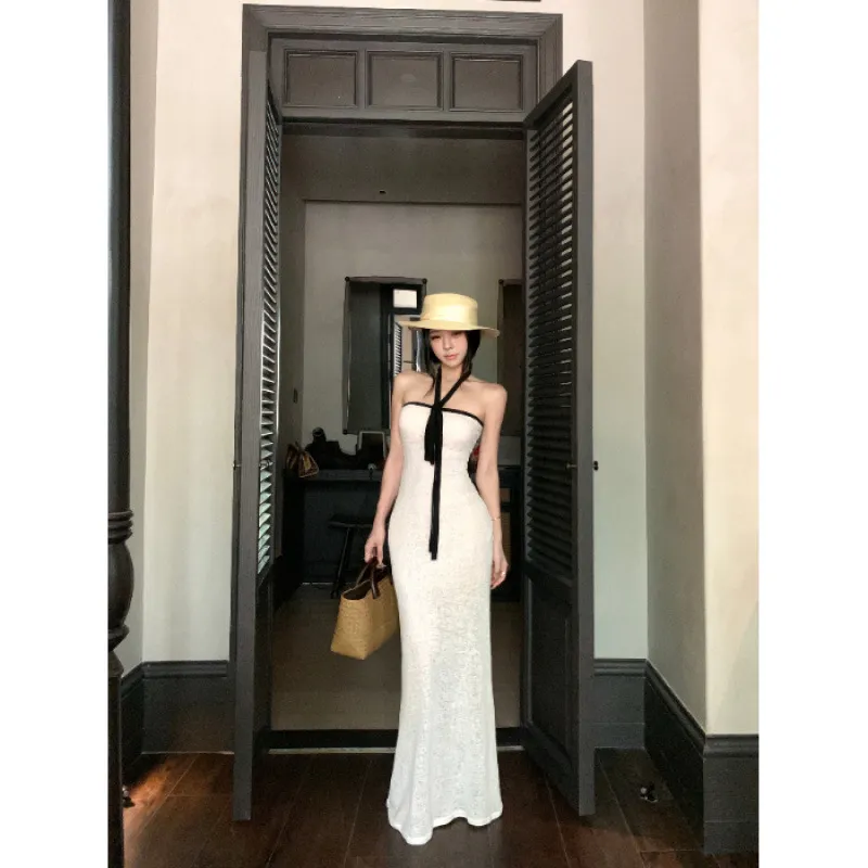 Women's Casual White Halter-neck Tube Dress - White
