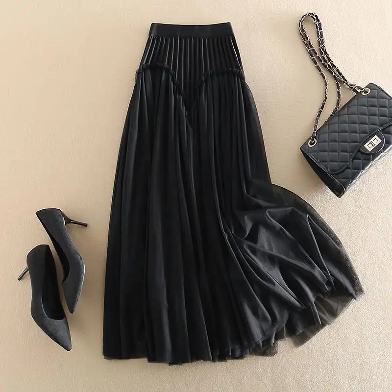 Designer Patchwork Mesh Pleated Midi Dress