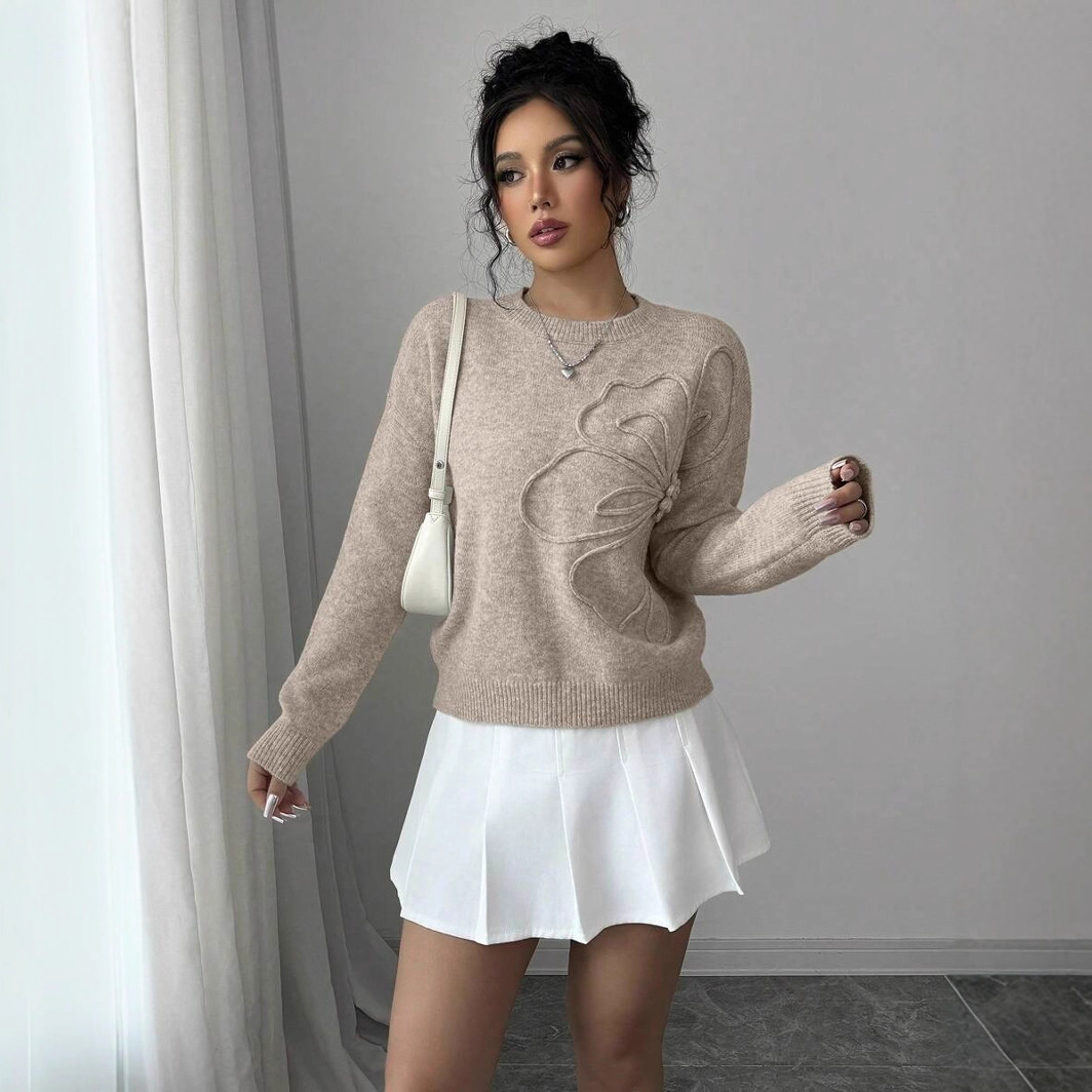 Fashionable All-match Casual Flower Round Neck Sweater Women's Sweater