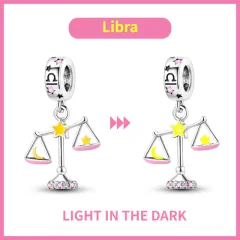 S925 Silver Colourful Luminous Twelve Constellation Pendant - Libra Pendant - View 1