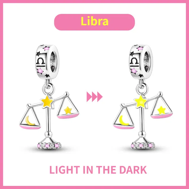 S925 Silver Colorful Luminous Twelve Constellation Pendant Libra Pendant - Shop at LoveMi