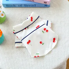 Pet Dogcat Clothes Small Dog Puppy Clothing Cherry Pyjamas - White - View 1