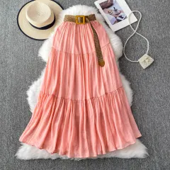 Mid-length Casual High Waist Slimming Large Hem Puffy Cake Dress - Pink - View 1