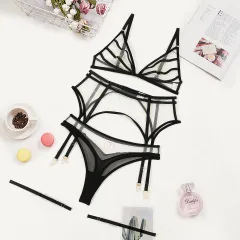 Summer New Triangle Cup Sexy Lingerie Suit - Black - View 1