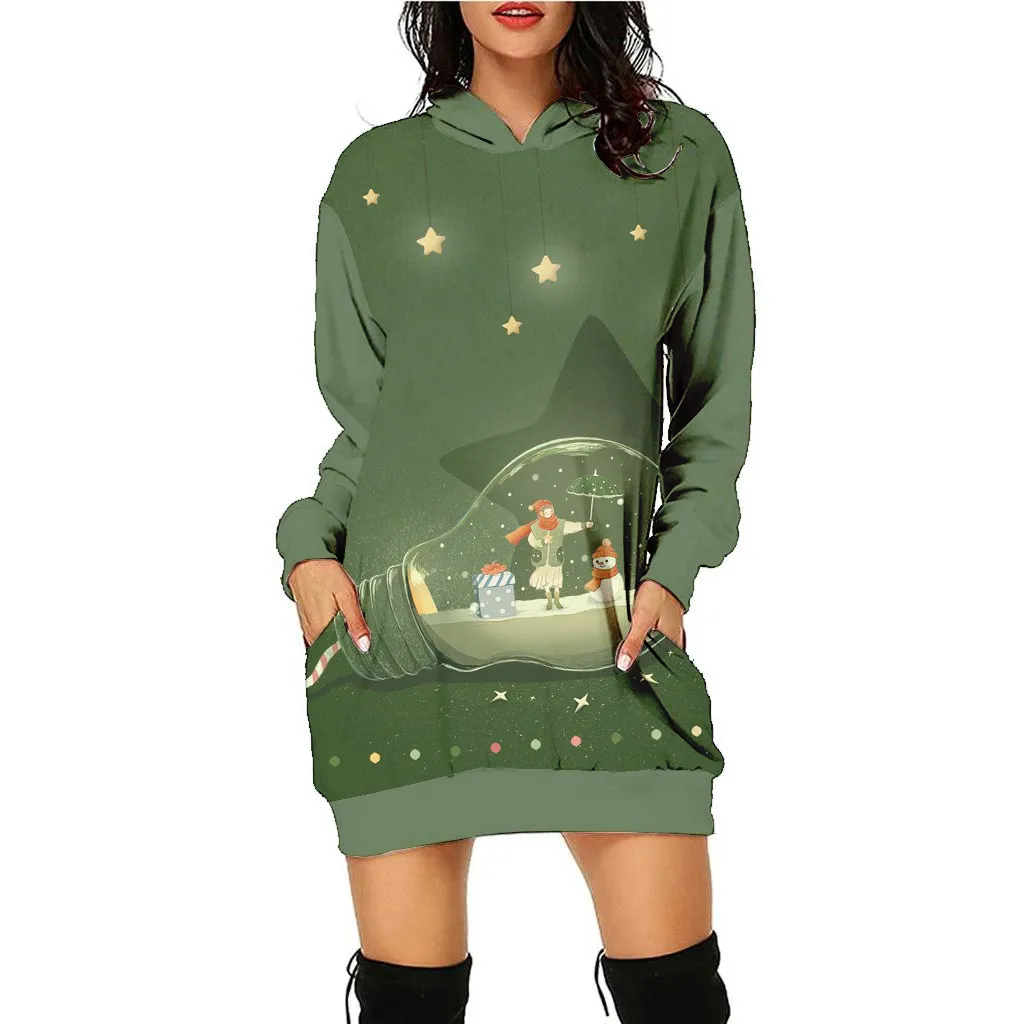 Women's Fashion Casual Printing Christmas Holiday Party Sweater Dress - Swy090211-2Xl