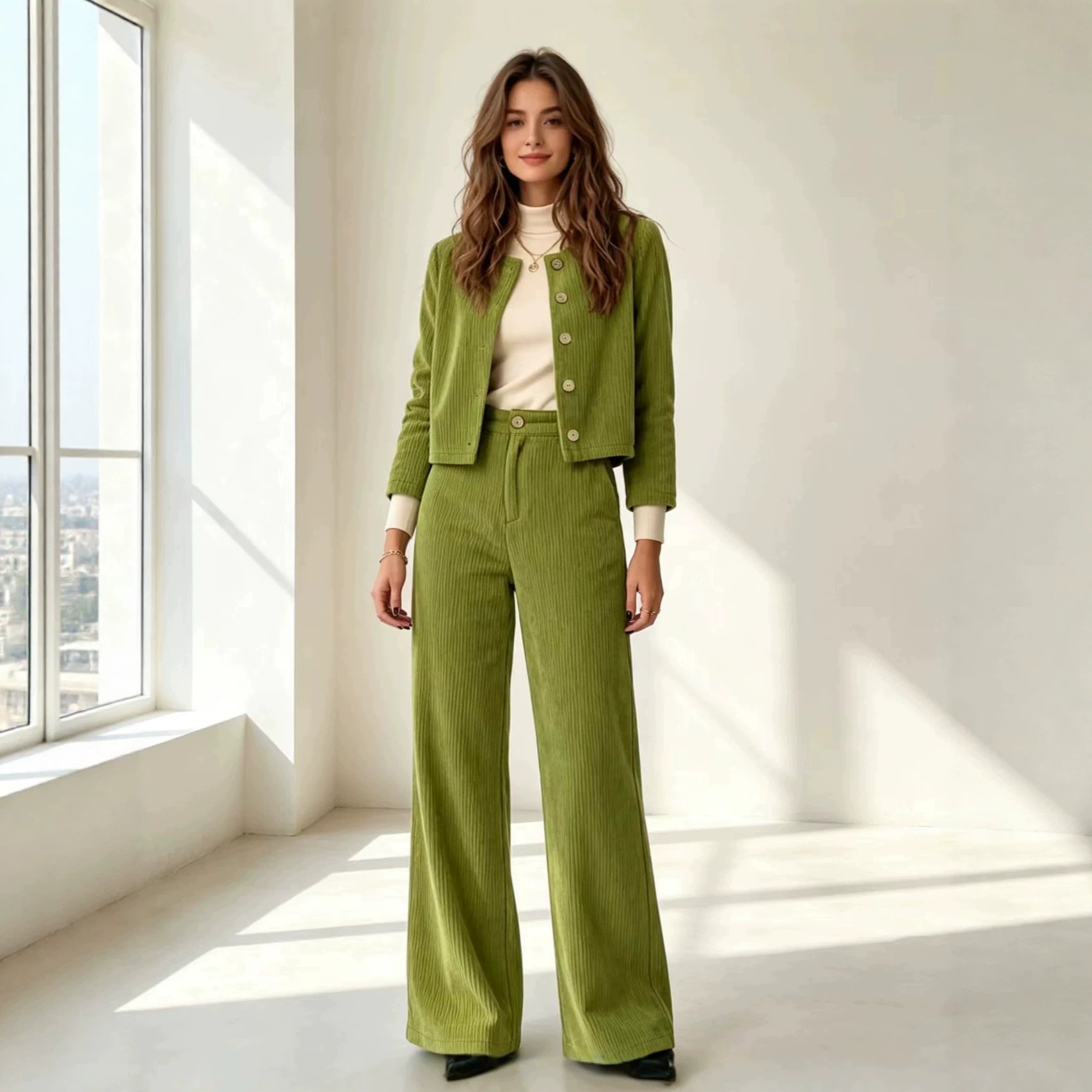 Short Cardigan And Wide-leg Pants Two-piece Set