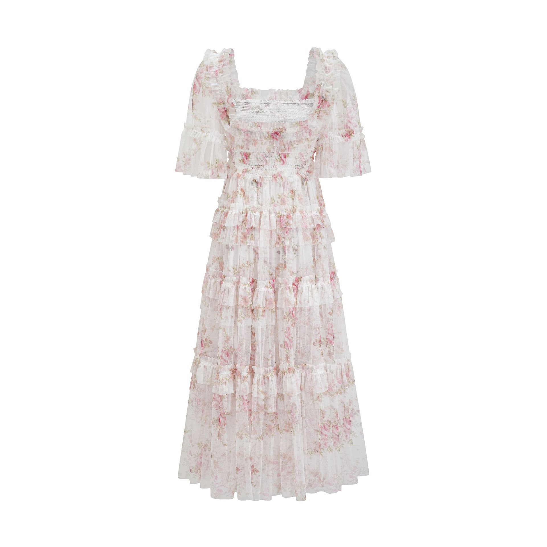 Womens Square-neck Printed Embroidered Dress